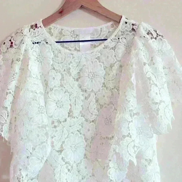 Anne Fontaine Vorel White Semi-sheer Floral Lace Asymmetrical Hem Dress Size 36 - Picture 2 of 9